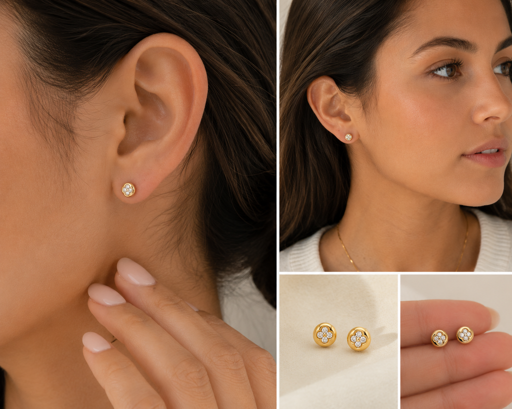 Tiny Floral Gold Stud Earrings