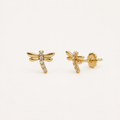 Tiny Dragonfly Gold Stud Earrings