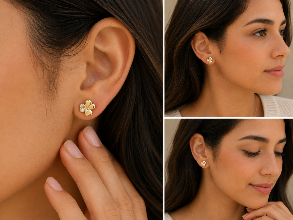 Tiny Clover Gold Stud Earrings