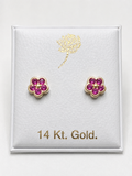 Ruby Blossom Gold Stud Earrings