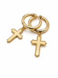 Cross Charm Gold Hoop Earrings