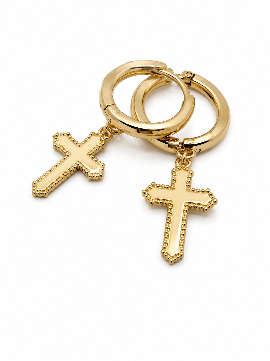 Cross Charm Gold Hoop Earrings