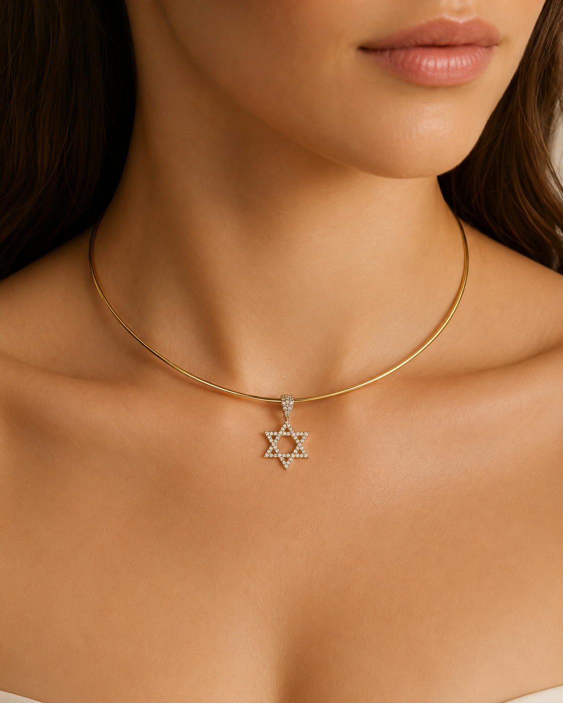 Gold Choker Necklace with Star of David