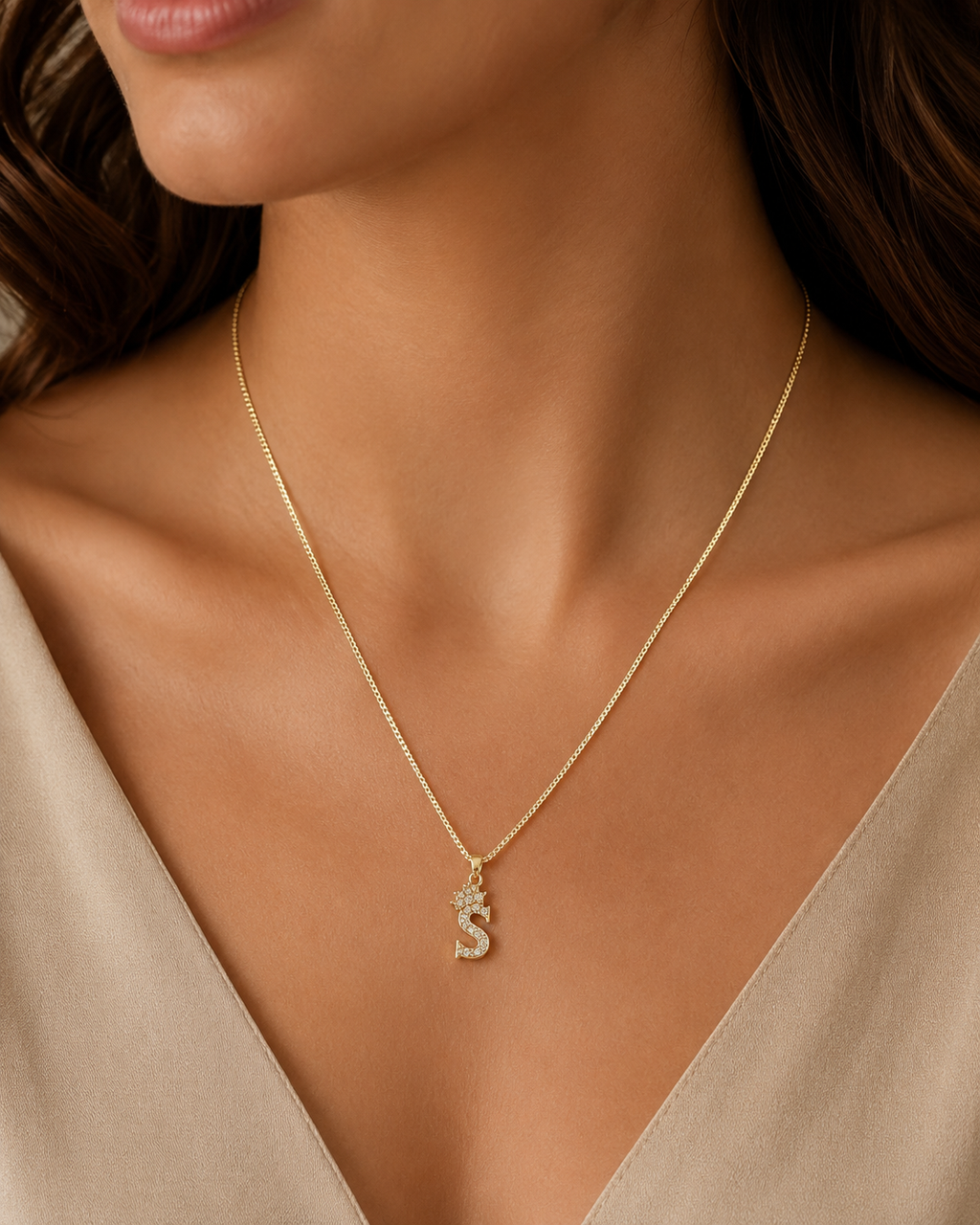Gold Initial S Pendant Necklace